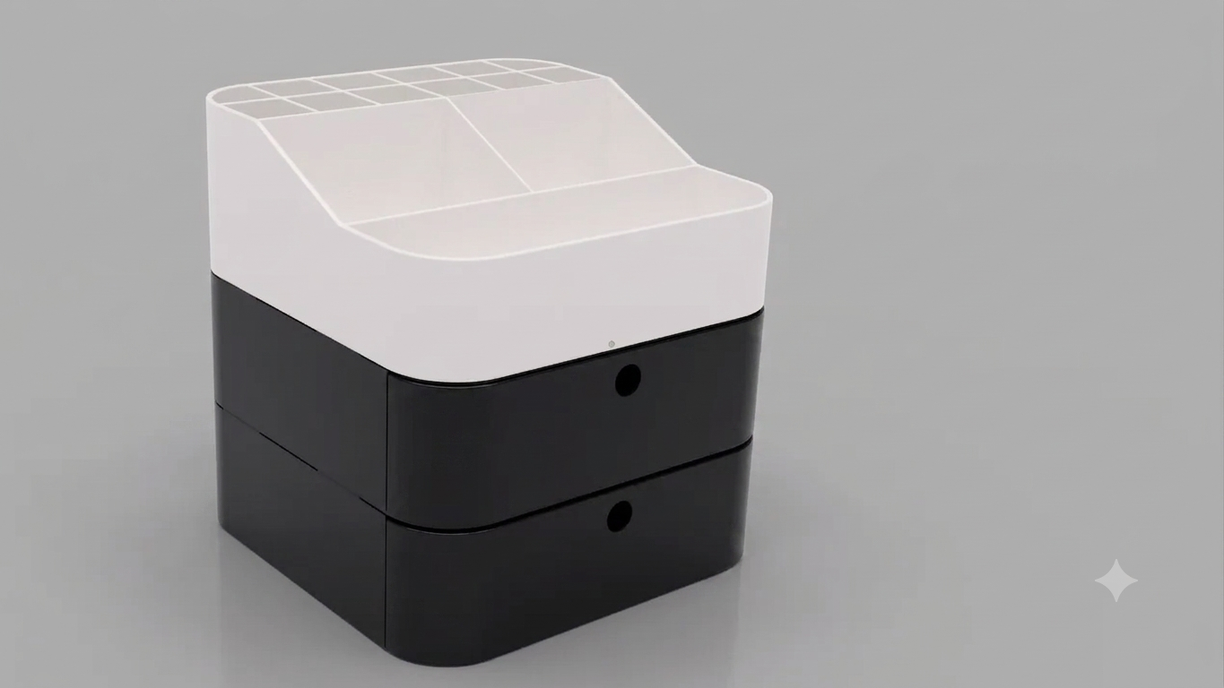 Organizer na Kosmetyki 3D | Modułowy | Biało-Czarny | 2 Szuflady - zdjęcie 2