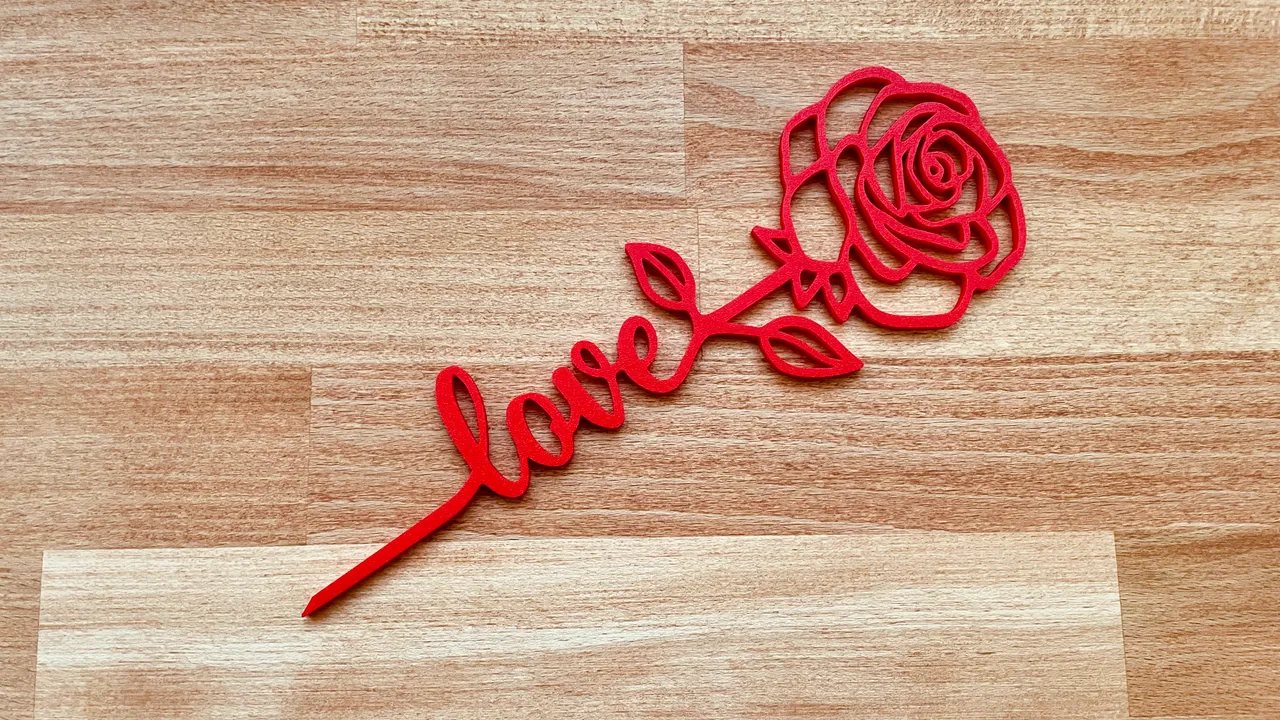 Czerwona Róża z Napisem "Love" 3D | Topper / Dekoracja Walentynkowa
